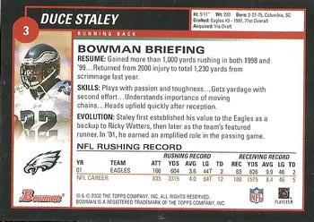 2002 Bowman #3 Duce Staley Back