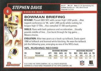 2002 Bowman #6 Stephen Davis Back