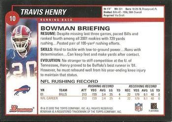 2002 Bowman #10 Travis Henry Back