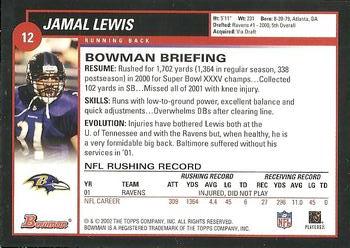 2002 Bowman #12 Jamal Lewis Back