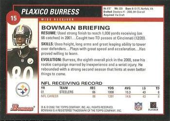 2002 Bowman #15 Plaxico Burress Back