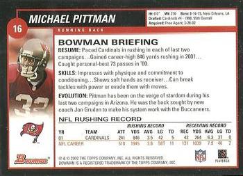 2002 Bowman #16 Michael Pittman Back