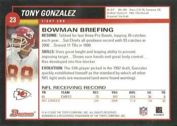 2002 Bowman #23 Tony Gonzalez Back