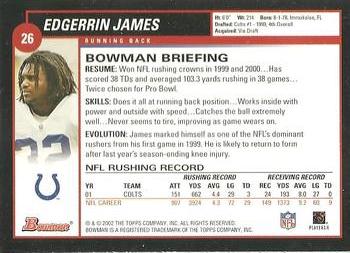 2002 Bowman #26 Edgerrin James Back
