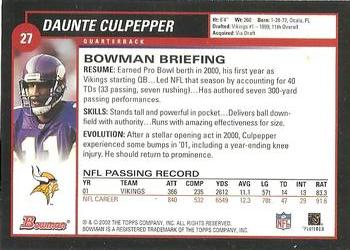 2002 Bowman #27 Daunte Culpepper Back