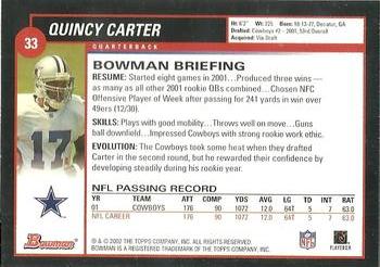 2002 Bowman #33 Quincy Carter Back