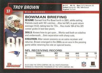 2002 Bowman #37 Troy Brown Back