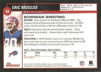 2002 Bowman #43 Eric Moulds Back