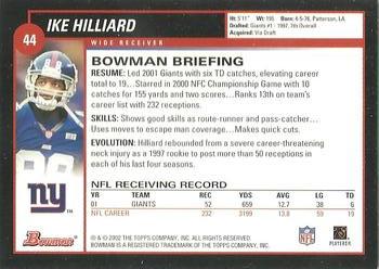 2002 Bowman #44 Ike Hilliard Back