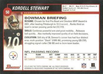 2002 Bowman #50 Kordell Stewart Back