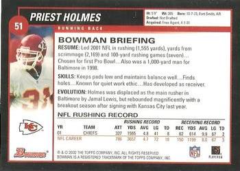2002 Bowman #51 Priest Holmes Back