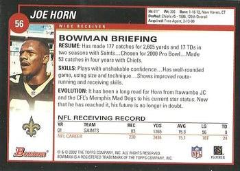 2002 Bowman #56 Joe Horn Back