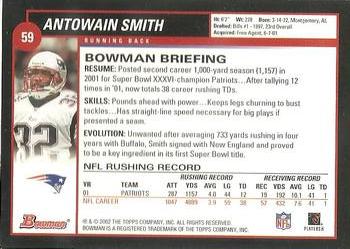 2002 Bowman #59 Antowain Smith Back