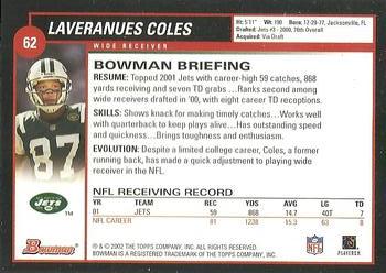 2002 Bowman #62 Laveranues Coles Back