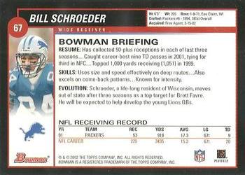 2002 Bowman #67 Bill Schroeder Back