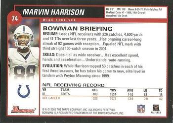 2002 Bowman #74 Marvin Harrison Back
