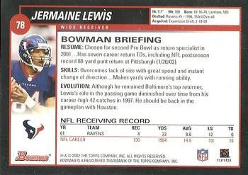 2002 Bowman #78 Jermaine Lewis Back