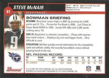 2002 Bowman #81 Steve McNair Back