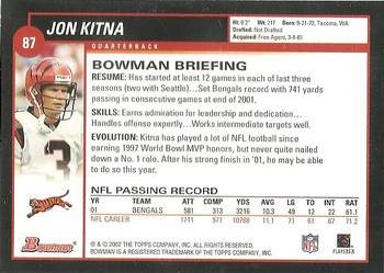 2002 Bowman #87 Jon Kitna Back