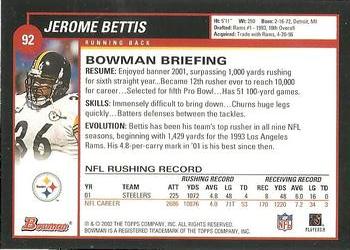 2002 Bowman #92 Jerome Bettis Back