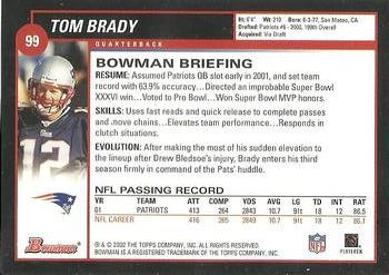2002 Bowman #99 Tom Brady Back
