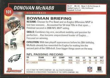 2002 Bowman #101 Donovan McNabb Back