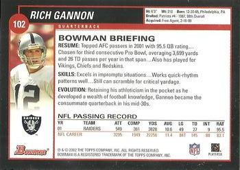 2002 Bowman #102 Rich Gannon Back