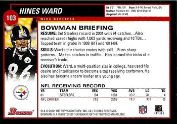 2002 Bowman #103 Hines Ward Back