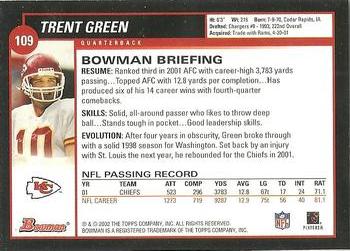 2002 Bowman #109 Trent Green Back