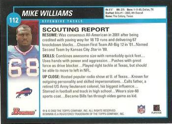 2002 Bowman #112 Mike Williams Back