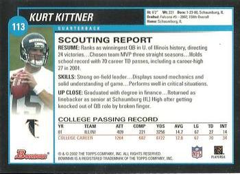 2002 Bowman #113 Kurt Kittner Back