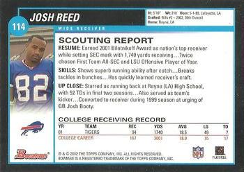 2002 Bowman #114 Josh Reed Back