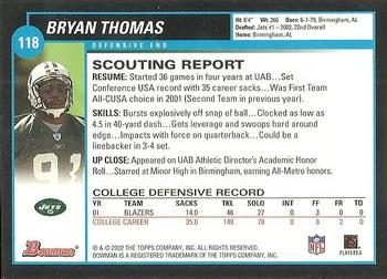 2002 Bowman #118 Bryan Thomas Back