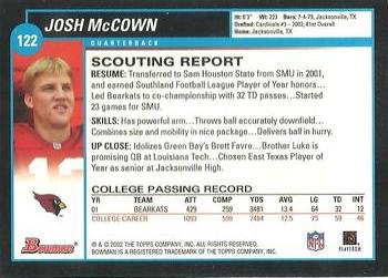 2002 Bowman #122 Josh McCown Back