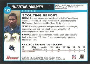 2002 Bowman #123 Quentin Jammer Back