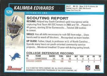 2002 Bowman #129 Kalimba Edwards Back
