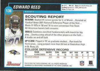2002 Bowman #138 Edward Reed Back