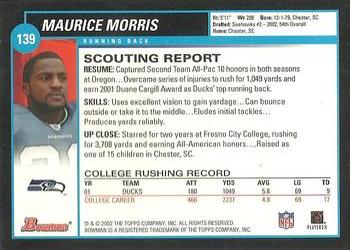 2002 Bowman #139 Maurice Morris Back