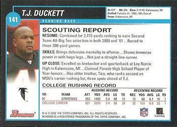 2002 Bowman #141 T.J. Duckett Back