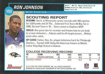2002 Bowman #153 Ron Johnson Back