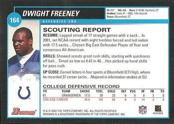 2002 Bowman #164 Dwight Freeney Back