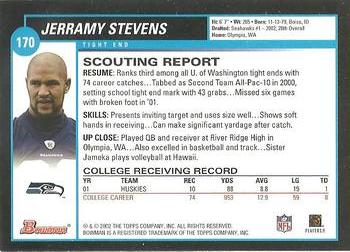 2002 Bowman #170 Jerramy Stevens Back