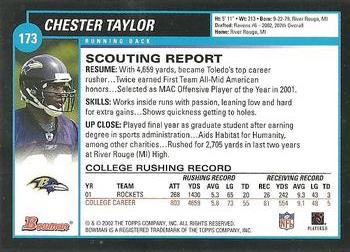 2002 Bowman #173 Chester Taylor Back