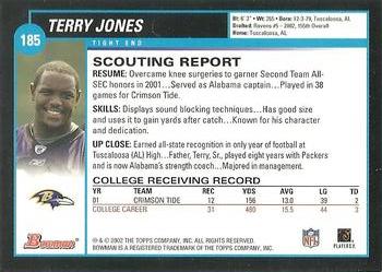 2002 Bowman #185 Terry Jones Back