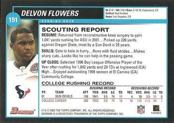 2002 Bowman #191 Delvon Flowers Back