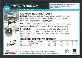 2002 Bowman #222 Sheldon Brown Back