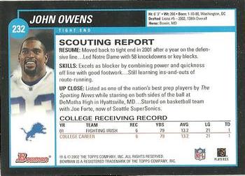 2002 Bowman #232 John Owens Back