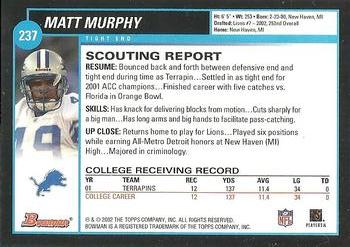 2002 Bowman #237 Matt Murphy Back