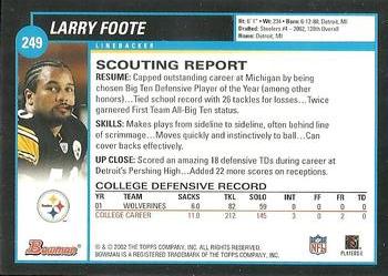 2002 Bowman #249 Larry Foote Back