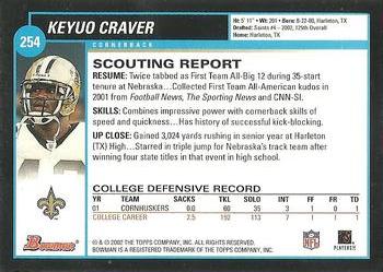 2002 Bowman #254 Keyuo Craver Back